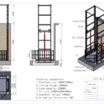 General arrangement drawing of a double guide rail cargo lift, 2.5 t capacity and 5 m lifting height