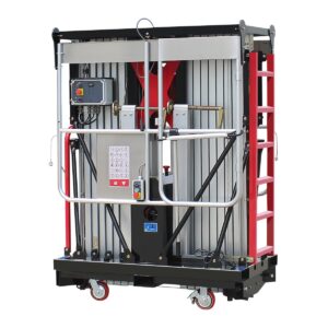 Double mast aluminium alloy lift with outriggers extended