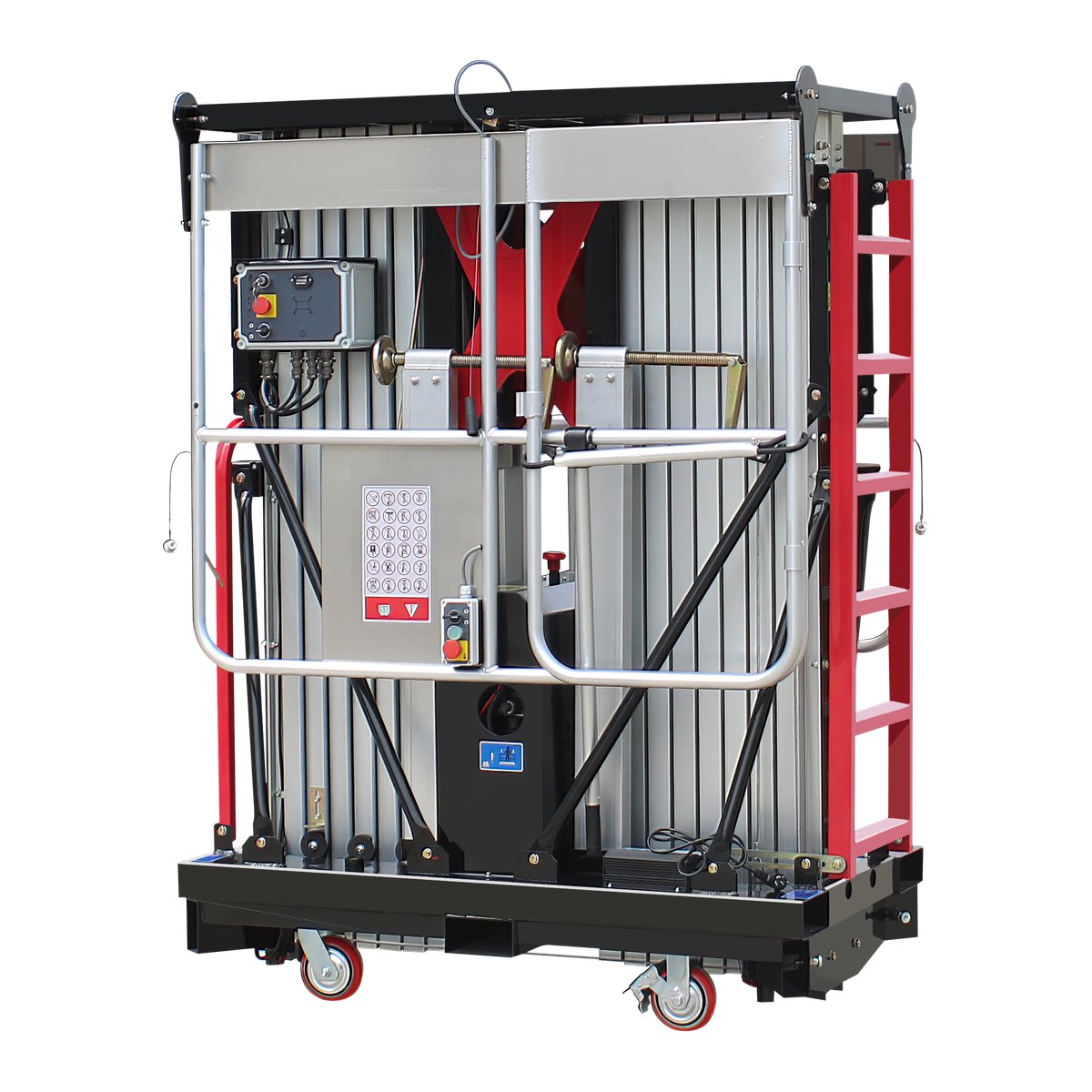 Mast Lift or Scissor Lift: Which One Suits Indoor Work? Double mast aluminium alloy lift with outriggers extended