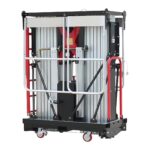 Double mast aluminium lift with the platform raised