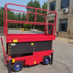 Mobile scissor lift platform raised to full height