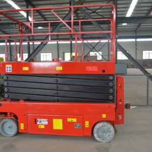 Self-propelled electric scissor lift with the platform raised