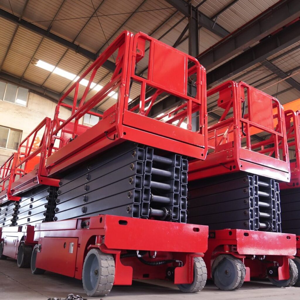 Self-propelled scissor lift platform and guardrail