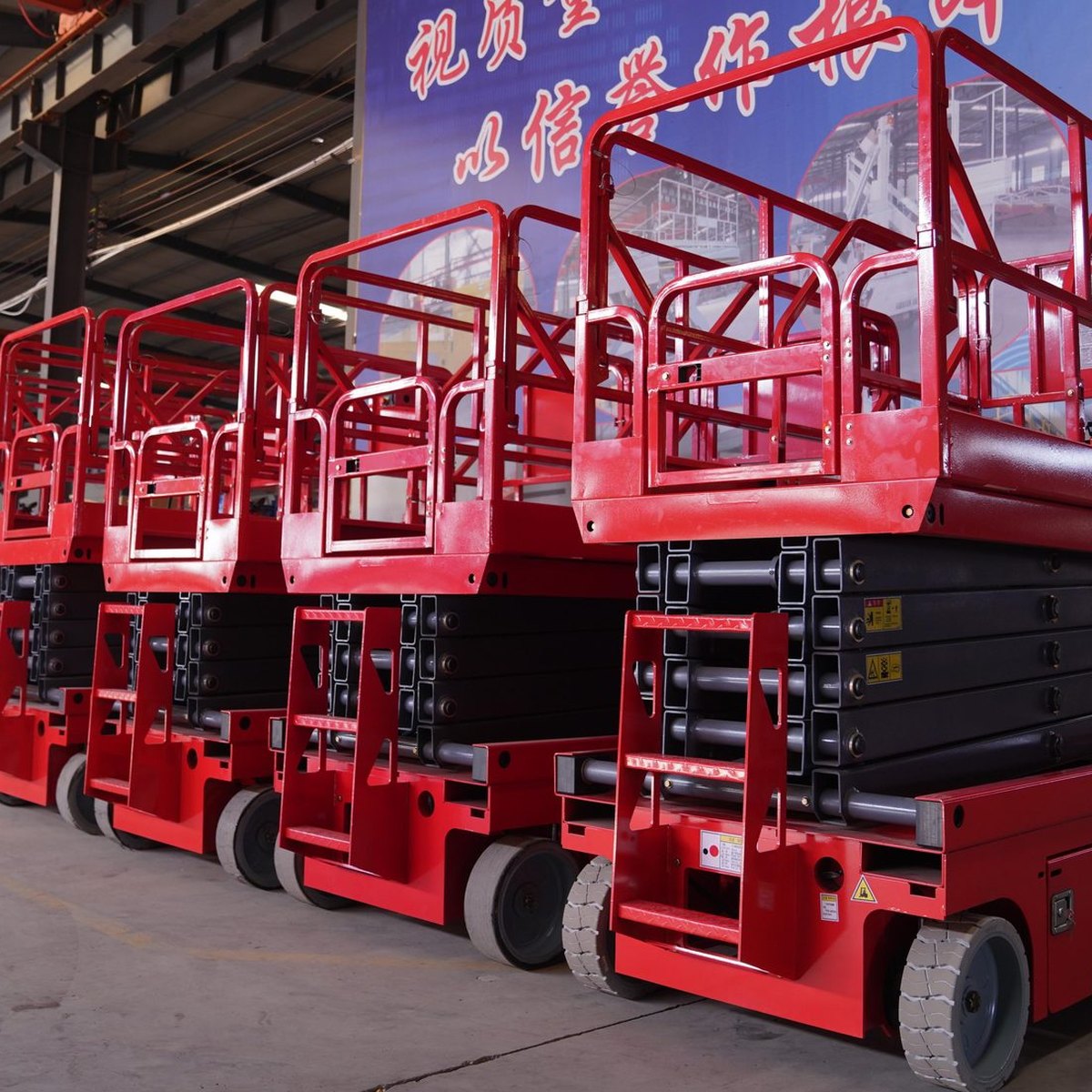 Scissor lift platform with the extension deck out